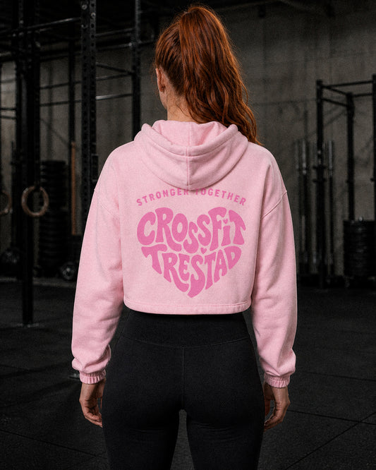 Stronger Together cropped hoodie light pink back