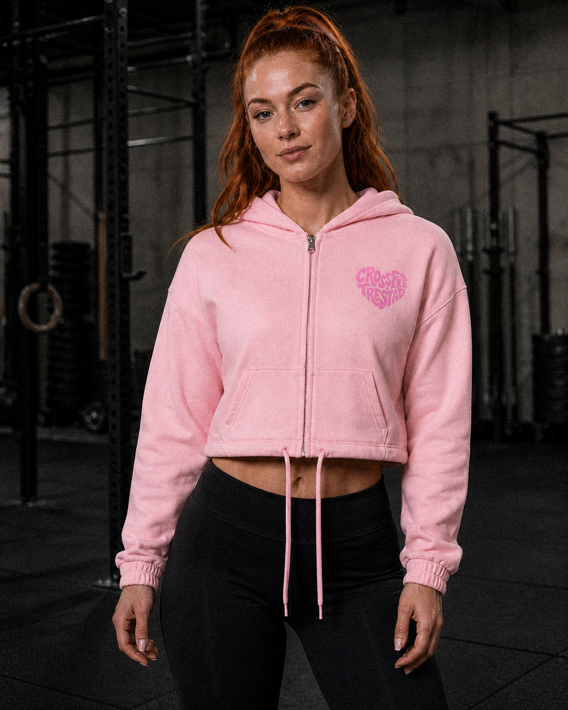 Stronger Together cropped hoodie light pink front