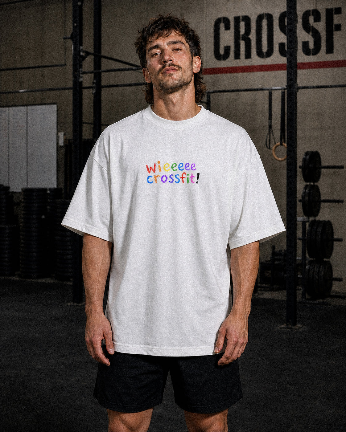 Wieeee CrossFit oversized white T-shirt – front